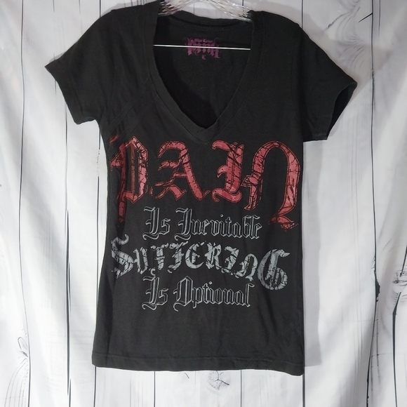 Black Label Tops - Black Label Pink Punk Graphic V-Neck Edgy Vintage Tee